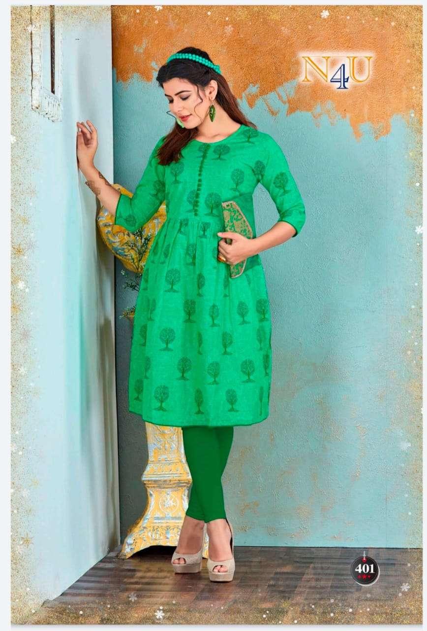 NURANI BY NEHA FASHION 4001 TO 4005 SERIES BEAUTIFUL STYLISH FANCY COLORFUL CASUAL WEAR & ETHNIC WEAR COTTON SLUB PRINTED KURTIS AT WHOLESALE PRICE