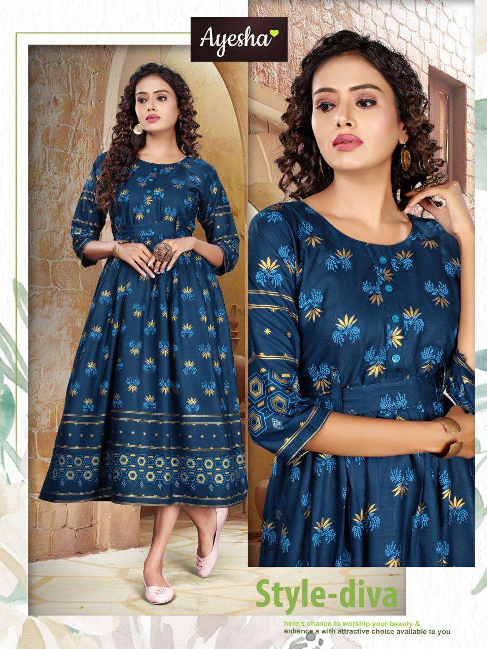 NATASHA BY AYESHA 1001 TO 1008 SERIES BEAUTIFUL STYLISH COLORFUL FANCY PARTY WEAR & ETHNIC WEAR & READY TO WEAR RAYON SLUB BLOCK PRINT KURTIS AT WHOLESALE PRICE