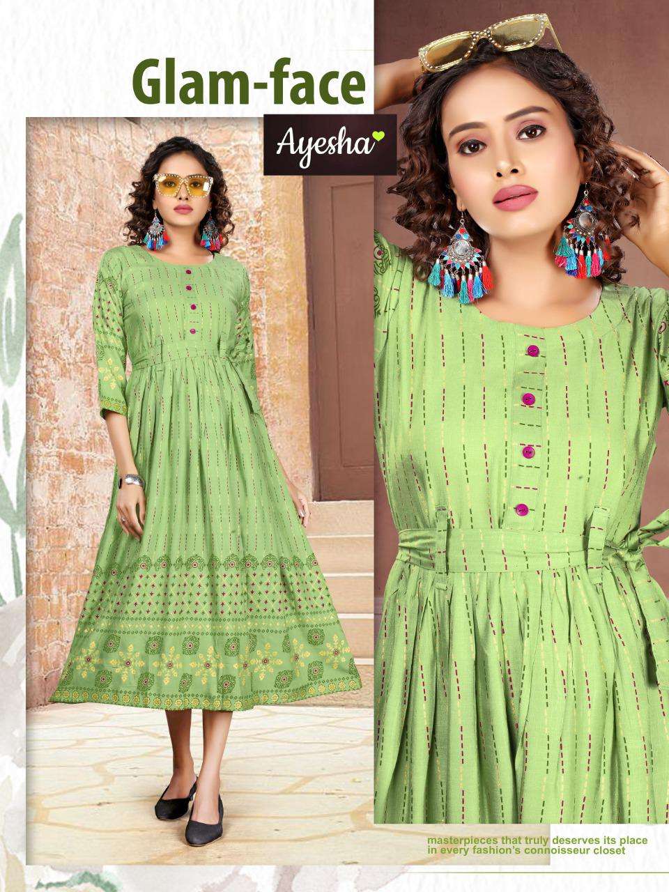 NATASHA BY AYESHA 1001 TO 1008 SERIES BEAUTIFUL STYLISH COLORFUL FANCY PARTY WEAR & ETHNIC WEAR & READY TO WEAR RAYON SLUB BLOCK PRINT KURTIS AT WHOLESALE PRICE