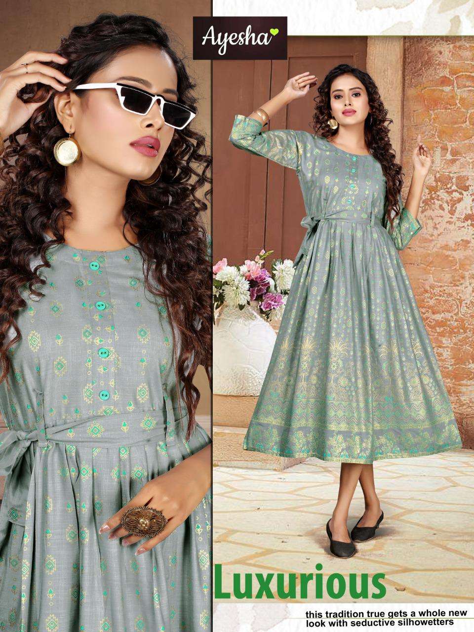 NATASHA BY AYESHA 1001 TO 1008 SERIES BEAUTIFUL STYLISH COLORFUL FANCY PARTY WEAR & ETHNIC WEAR & READY TO WEAR RAYON SLUB BLOCK PRINT KURTIS AT WHOLESALE PRICE