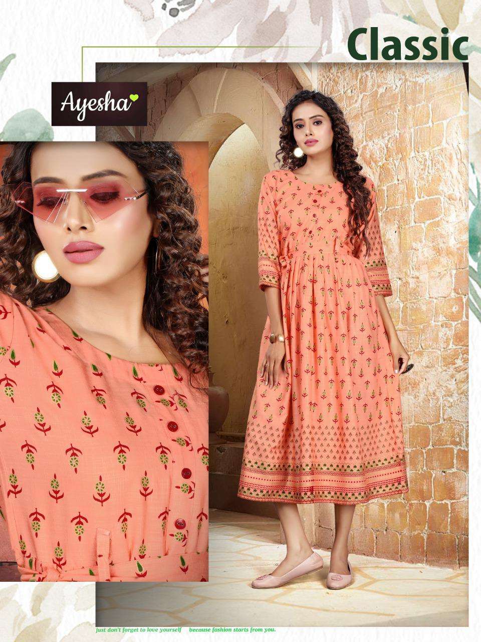NATASHA BY AYESHA 1001 TO 1008 SERIES BEAUTIFUL STYLISH COLORFUL FANCY PARTY WEAR & ETHNIC WEAR & READY TO WEAR RAYON SLUB BLOCK PRINT KURTIS AT WHOLESALE PRICE