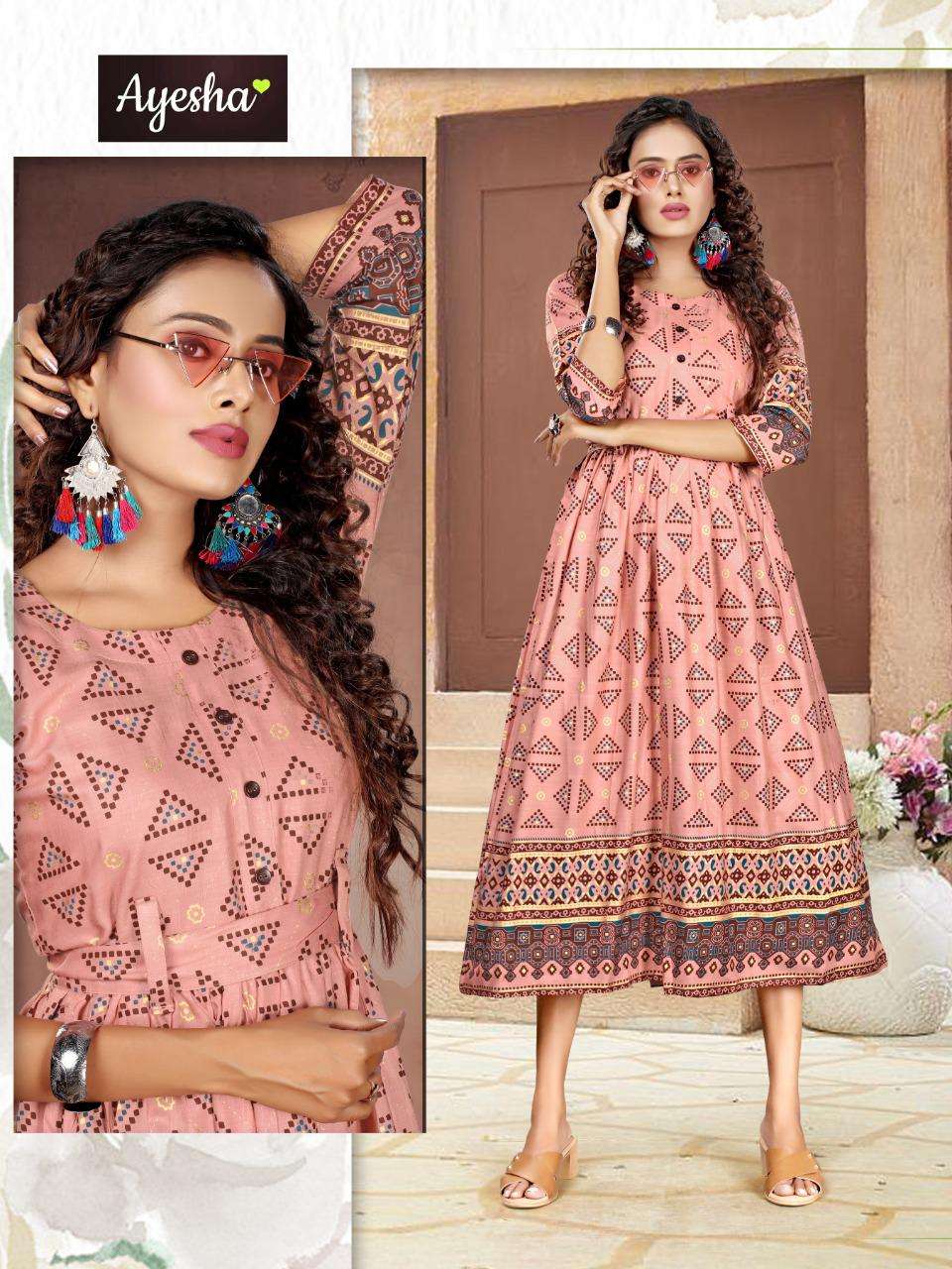 NATASHA BY AYESHA 1001 TO 1008 SERIES BEAUTIFUL STYLISH COLORFUL FANCY PARTY WEAR & ETHNIC WEAR & READY TO WEAR RAYON SLUB BLOCK PRINT KURTIS AT WHOLESALE PRICE