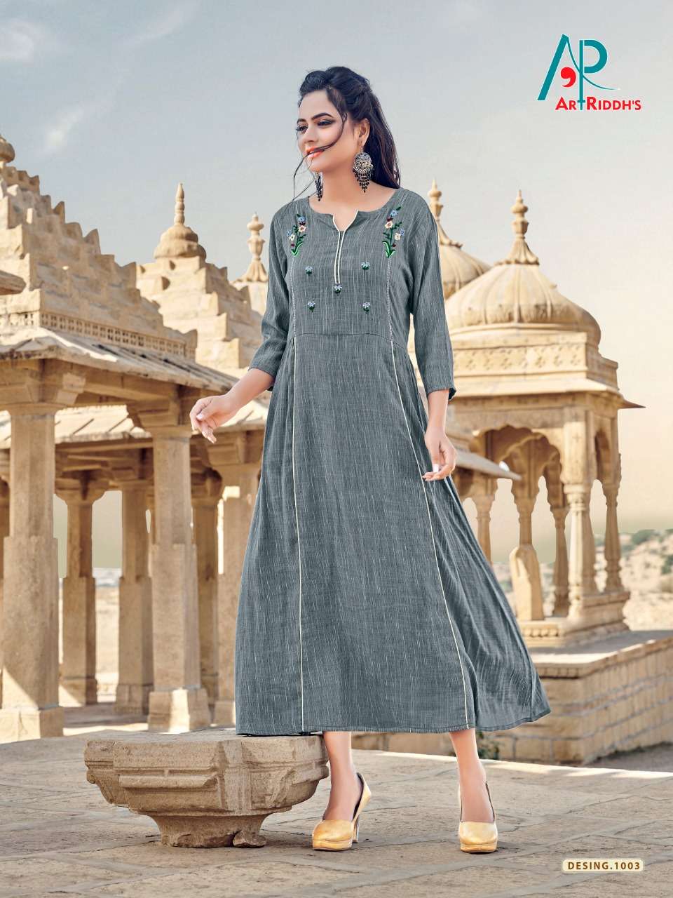 MEERA BY ARTS RIDDHS 1001 TO 1005 SERIES BEAUTIFUL STYLISH COLORFUL FANCY PARTY WEAR & ETHNIC WEAR & READY TO WEAR FERARI RAYON PRINTED KURTIS AT WHOLESALE PRICE