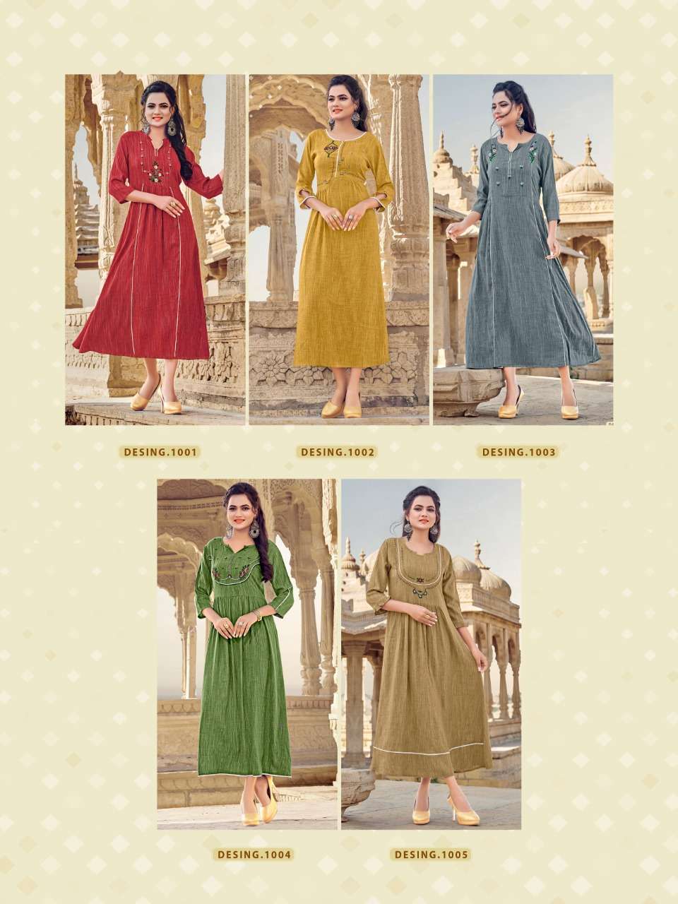 MEERA BY ARTS RIDDHS 1001 TO 1005 SERIES BEAUTIFUL STYLISH COLORFUL FANCY PARTY WEAR & ETHNIC WEAR & READY TO WEAR FERARI RAYON PRINTED KURTIS AT WHOLESALE PRICE