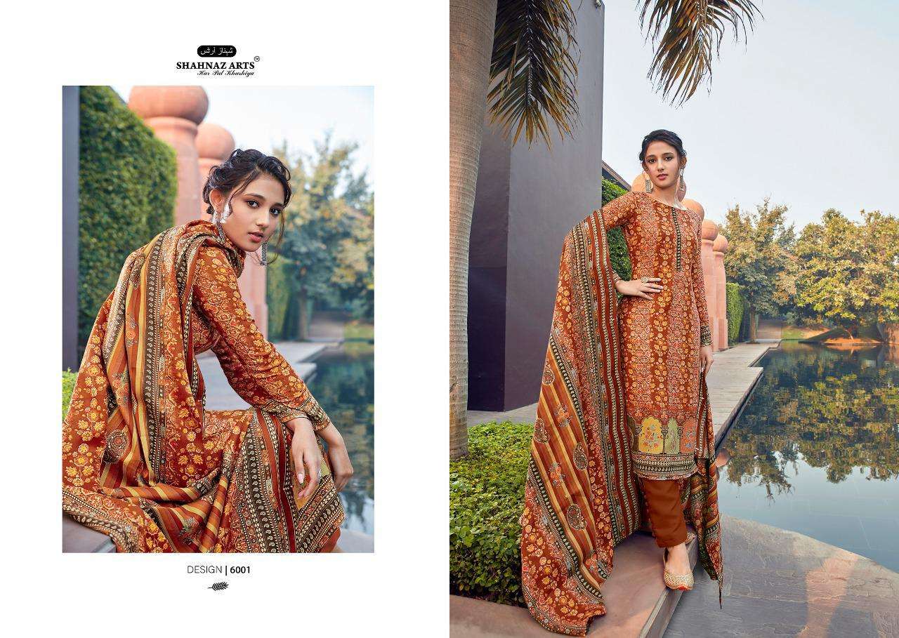 GULSHAN VOL-6 BY SHANAZ ARTS 6001 TO 6006 SERIES BEAUTIFUL SUITS STYLISH FANCY COLORFUL CASUAL WEAR & ETHNIC WEAR PASHMINA PRINTED DRESSES AT WHOLESALE PRICE