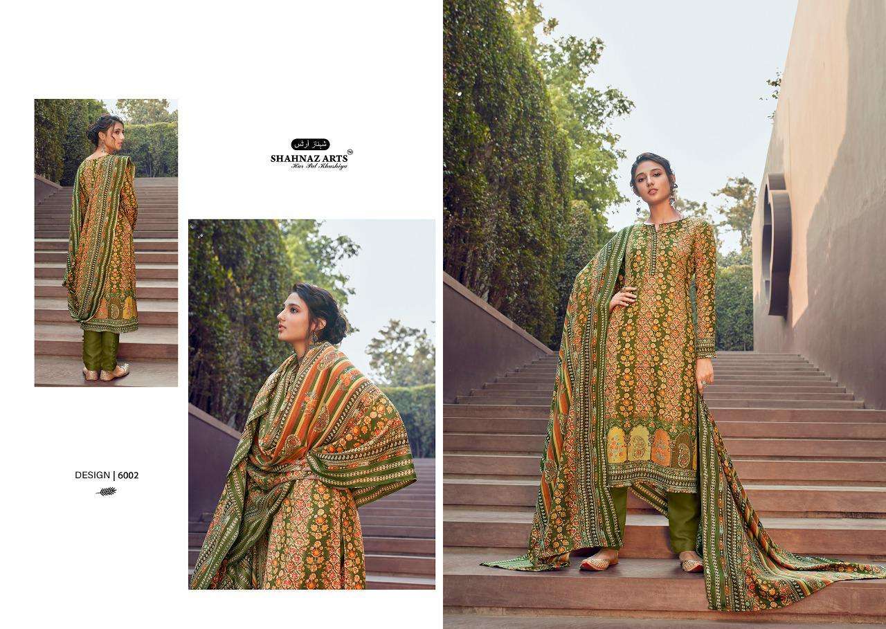 GULSHAN VOL-6 BY SHANAZ ARTS 6001 TO 6006 SERIES BEAUTIFUL SUITS STYLISH FANCY COLORFUL CASUAL WEAR & ETHNIC WEAR PASHMINA PRINTED DRESSES AT WHOLESALE PRICE
