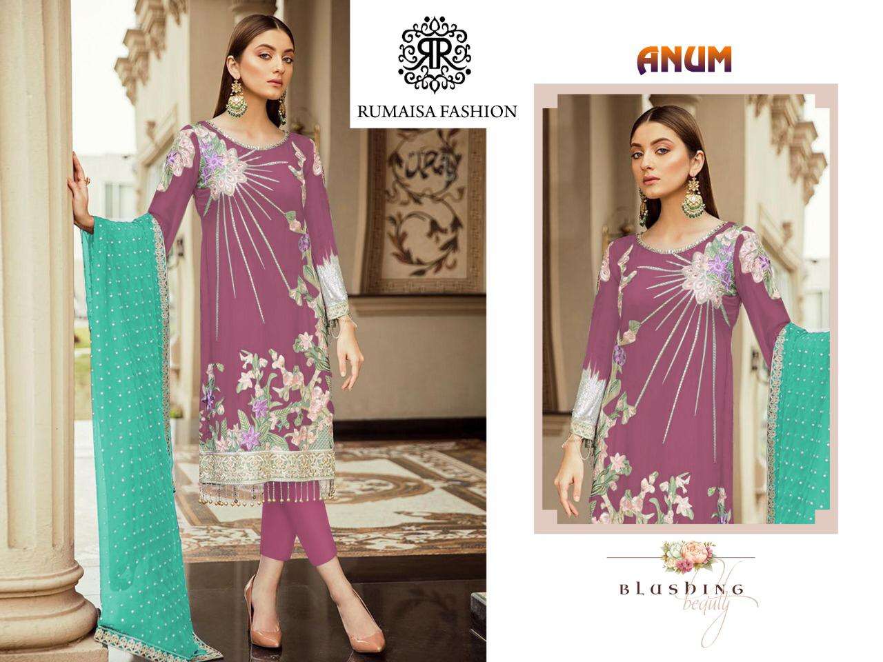 ANUM HIT COLOUR EDITION BY RUMAISHA DESIGNER FESTIVE SUITS COLLECTION BEAUTIFUL STYLISH FANCY COLORFUL PARTY WEAR & OCCASIONAL WEAR HEAVY FAUX GEORGETTE WITH EMBROIDERED DRESSES AT WHOLESALE PRICE