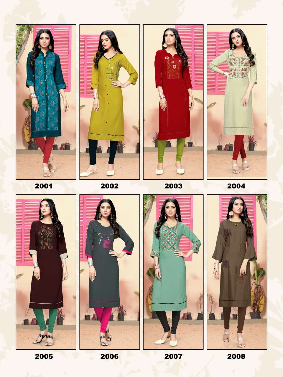 LIVAA VOL-2 BY DIKSHA FASHION 2001 TO 2008 SERIES BEAUTIFUL STYLISH FANCY COLORFUL CASUAL WEAR & ETHNIC WEAR & READY TO WEAR 14 KG RAYON WITH EMBROIDERY KURTIS AT WHOLESALE PRICE