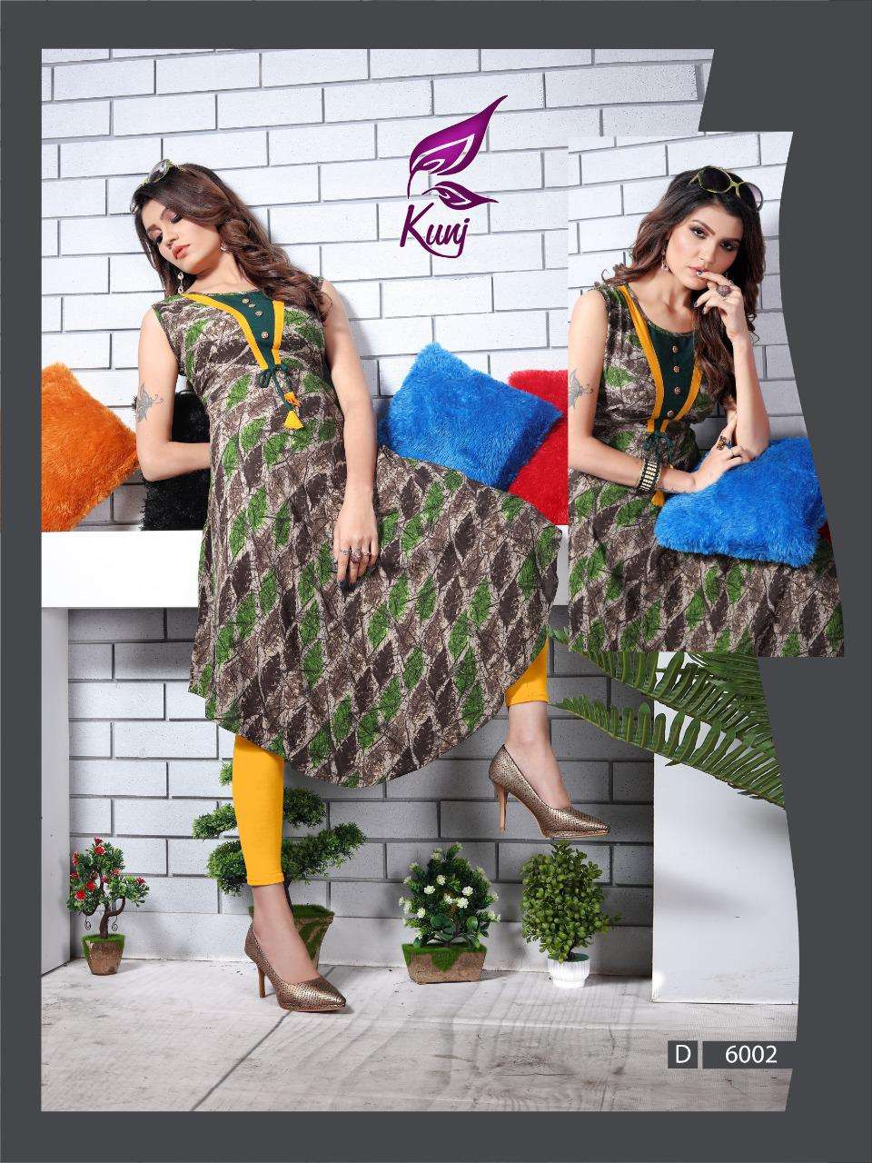 UREB VOL-6 BY KUNJ 6001 TO 6010 SERIES BEAUTIFUL STYLISH COLORFUL FANCY PARTY WEAR & ETHNIC WEAR & READY TO WEAR RAYON 14 KG PRINTED KURTIS AT WHOLESALE PRICE