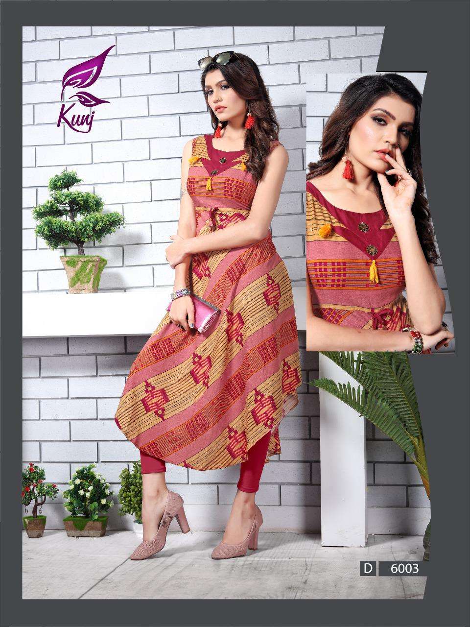 UREB VOL-6 BY KUNJ 6001 TO 6010 SERIES BEAUTIFUL STYLISH COLORFUL FANCY PARTY WEAR & ETHNIC WEAR & READY TO WEAR RAYON 14 KG PRINTED KURTIS AT WHOLESALE PRICE