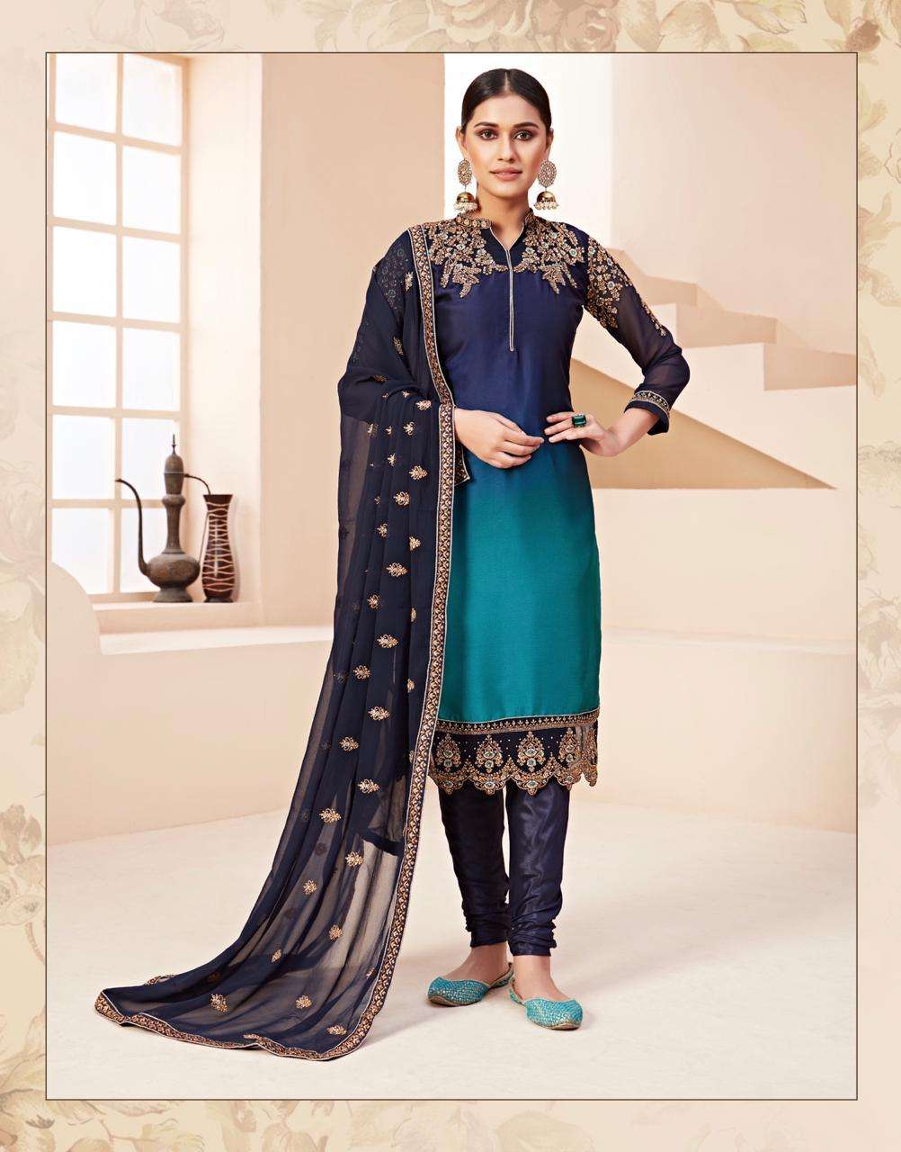 DESIRE OF WOMEN BY RUHI 101 TO 105 SERIES BEAUTIFUL STYLISH FANCY COLORFUL CASUAL WEAR & ETHNIC WEAR & READY TO WEAR SATIN GEORGETTE/RANGOLI WITH EMBROIDERY DRESSES AT WHOLESALE PRICE