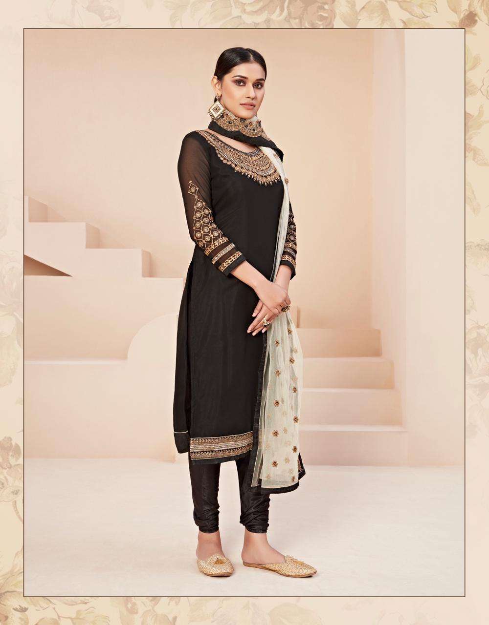 DESIRE OF WOMEN BY RUHI 101 TO 105 SERIES BEAUTIFUL STYLISH FANCY COLORFUL CASUAL WEAR & ETHNIC WEAR & READY TO WEAR SATIN GEORGETTE/RANGOLI WITH EMBROIDERY DRESSES AT WHOLESALE PRICE