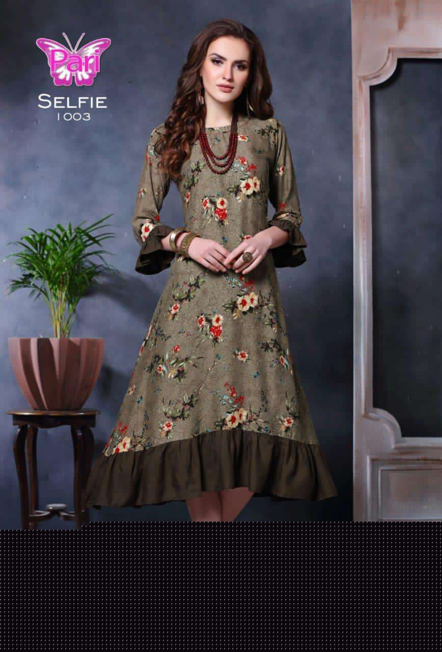 SELFIE BY PARI 1001 TO 1006 SERIES BEAUTIFUL STYLISH COLORFUL FANCY PARTY WEAR & ETHNIC WEAR & READY TO WEAR RAYON 14 KG PRINTED KURTIS AT WHOLESALE PRICE