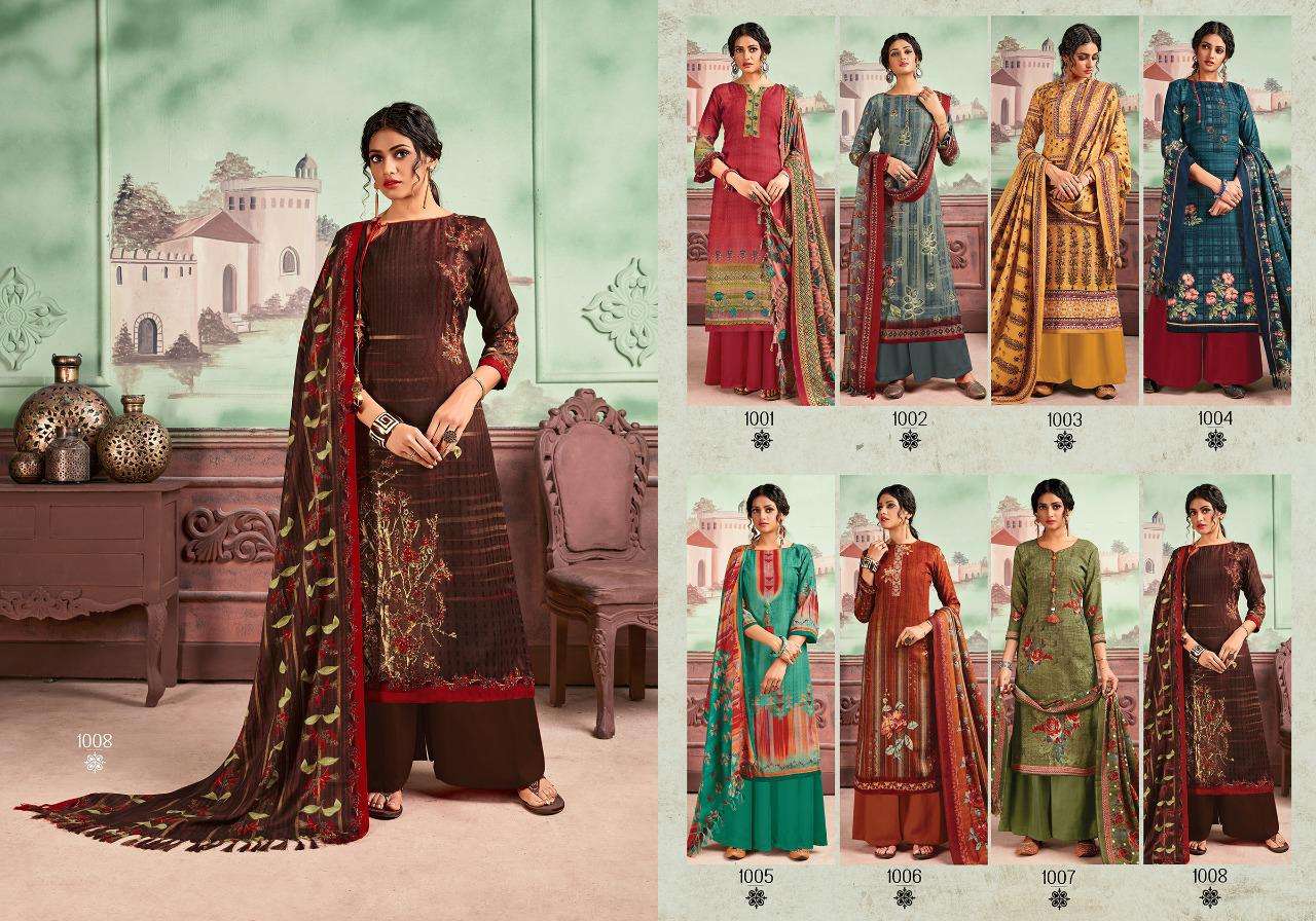 MARQUINA BY RICCO 1001 TO 1008 SERIES BEAUTIFUL SUITS STYLISH FANCY COLORFUL CASUAL WEAR & ETHNIC WEAR WOOL PASHMINA DIGITAL PRINTED DRESSES AT WHOLESALE PRICE