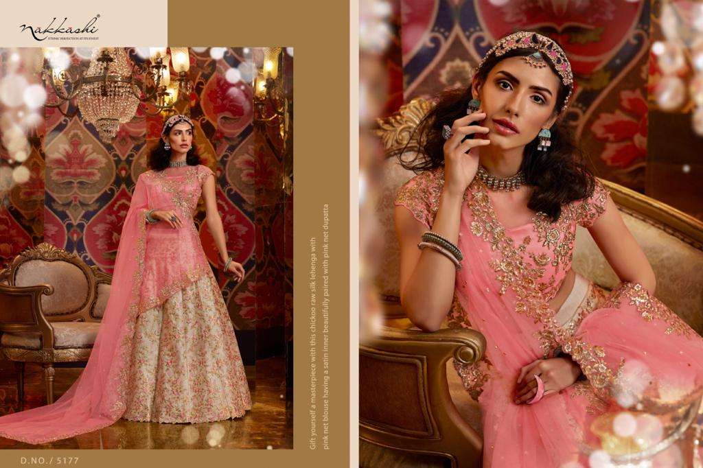 JASHN BY NAKKASHI 5173 TO 5183 SERIES BEAUTIFUL COLORFUL FANCY WEDDING COLLECTION OCCASIONAL WEAR & PARTY WEAR GREEN PURE RAW SILK LEHENGAS AT WHOLESALE PRICE