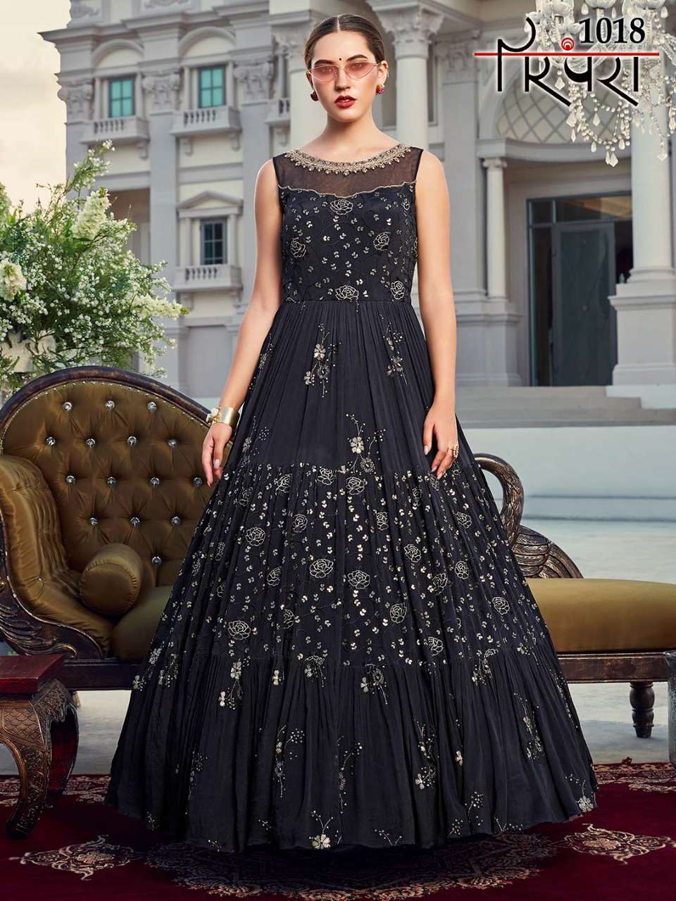 PARAMPRA VOL-4 BY PARAMPRA 1015 TO 1020 SERIES DESIGNER BEAUTIFUL STYLISH FANCY COLORFUL PARTY WEAR & OCCASIONAL WEAR FAUX GEORGETTE/CHINNON SILK/COTTON 14 KG GOWNS WITH DUPATTA AT WHOLESALE PRICE