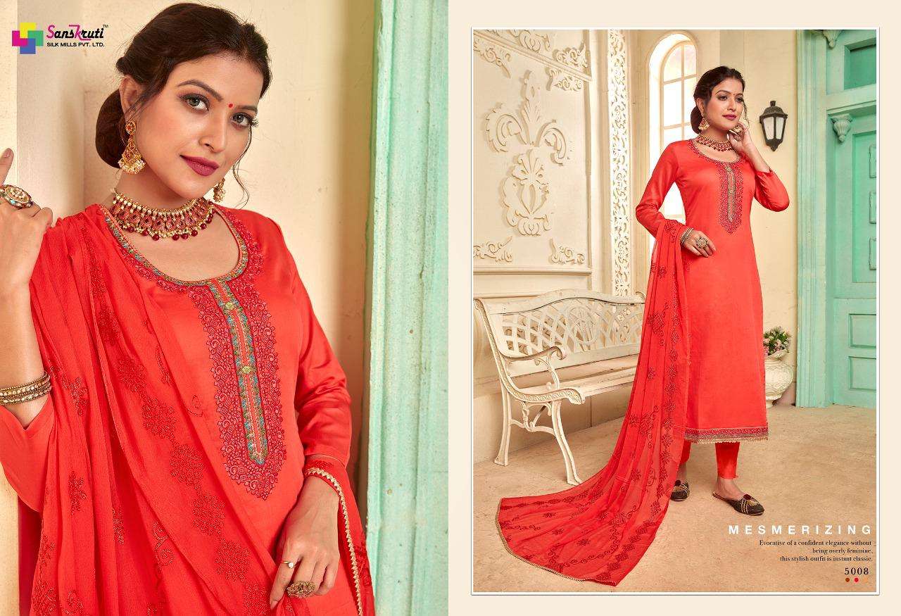 RUTBAA BY SANSKRUTI SILK MILLS 5006 TO 5011 SERIES BEAUTIFUL SUITS STYLISH FANCY COLORFUL CASUAL WEAR & ETHNIC WEAR PURE JAM SILK WITH EMBROIDERY DRESSES AT WHOLESALE PRICE