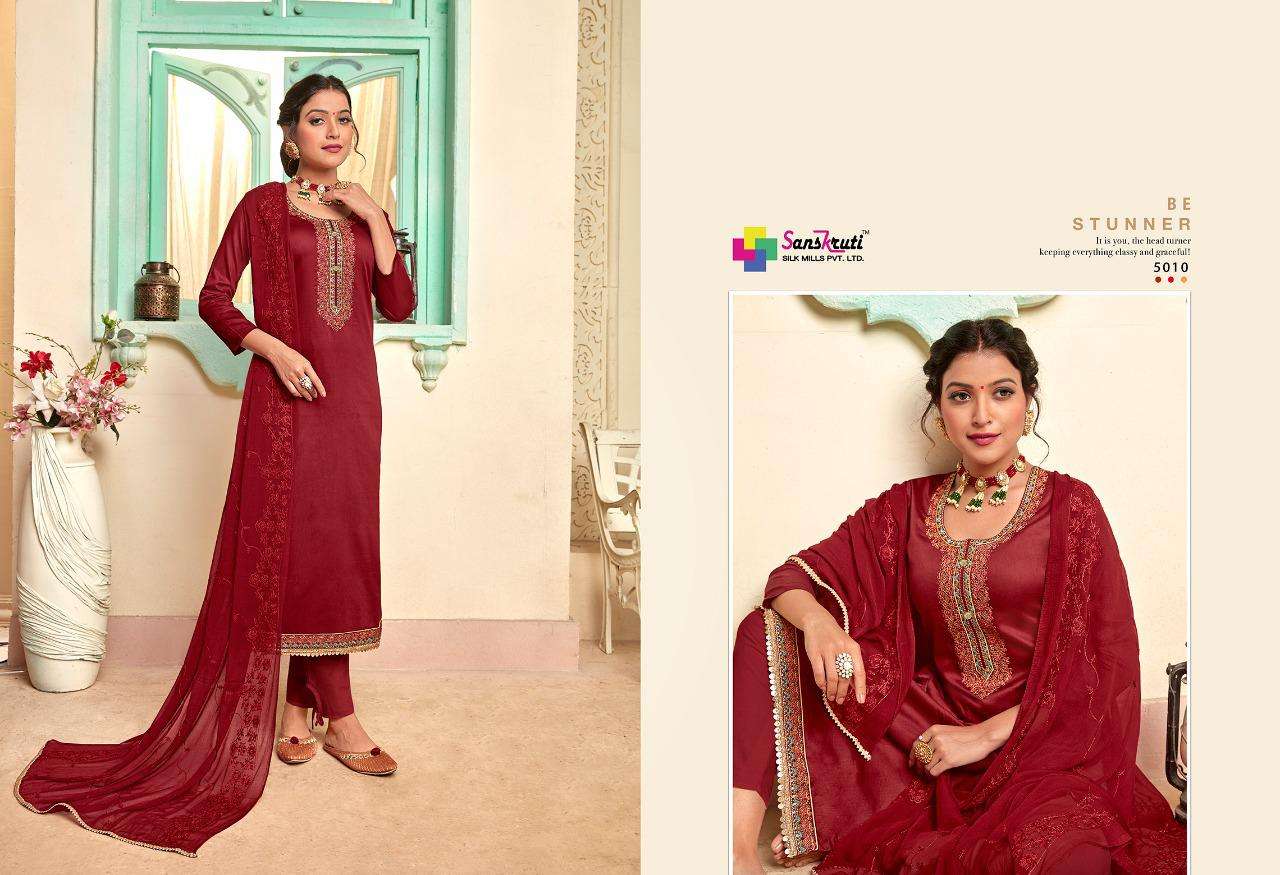 RUTBAA BY SANSKRUTI SILK MILLS 5006 TO 5011 SERIES BEAUTIFUL SUITS STYLISH FANCY COLORFUL CASUAL WEAR & ETHNIC WEAR PURE JAM SILK WITH EMBROIDERY DRESSES AT WHOLESALE PRICE