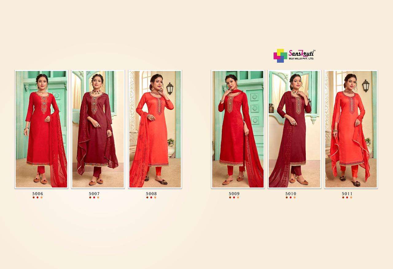 RUTBAA BY SANSKRUTI SILK MILLS 5006 TO 5011 SERIES BEAUTIFUL SUITS STYLISH FANCY COLORFUL CASUAL WEAR & ETHNIC WEAR PURE JAM SILK WITH EMBROIDERY DRESSES AT WHOLESALE PRICE