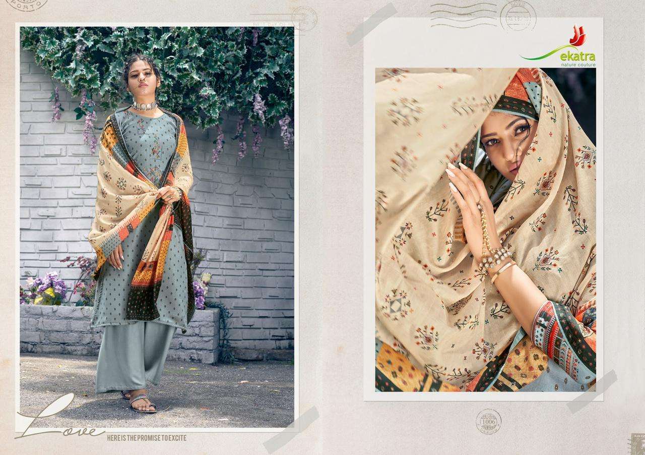 KIZIE BY EKATRA 1001 TO 1007 SERIES BEAUTIFUL SUITS STYLISH FANCY COLORFUL CASUAL WEAR & ETHNIC WEAR PURE PASHMINA PRINTED WITH EMBROIDERY DRESSES AT WHOLESALE PRICE