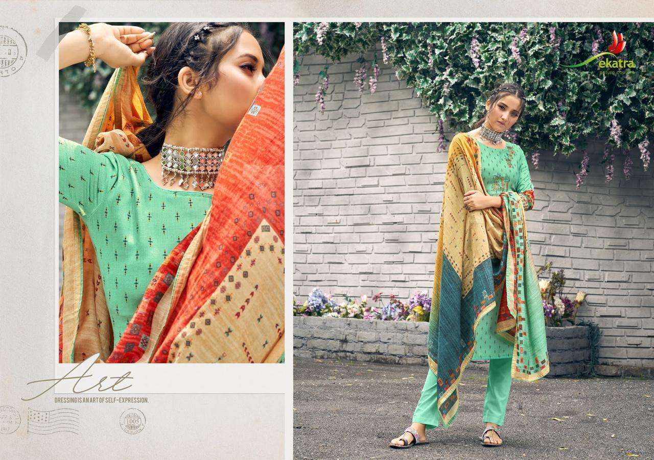 KIZIE BY EKATRA 1001 TO 1007 SERIES BEAUTIFUL SUITS STYLISH FANCY COLORFUL CASUAL WEAR & ETHNIC WEAR PURE PASHMINA PRINTED WITH EMBROIDERY DRESSES AT WHOLESALE PRICE