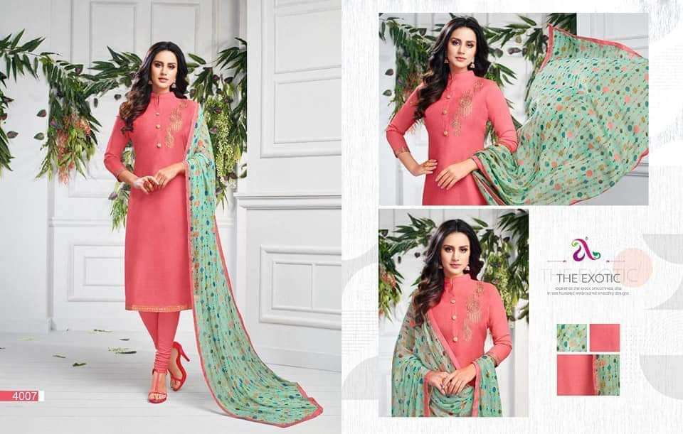 ANGROOP SALE COLLECTION BY ANGROOP PLUS BEAUTIFUL SUITS STYLISH FANCY COLORFUL CASUAL WEAR & ETHNIC WEAR CHANDERI WITH EMBROIDERY DRESSES AT WHOLESALE PRICE