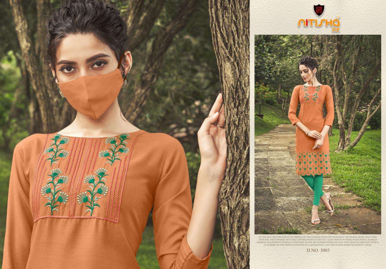 CHINGARI VOL-3 BY NITISHA NX 3001 TO 3010 SERIES STYLISH FANCY BEAUTIFUL COLORFUL CASUAL WEAR & ETHNIC WEAR HEAVY COTTON SLUB WITH EMBROIDERY KURTIS AT WHOLESALE PRICE