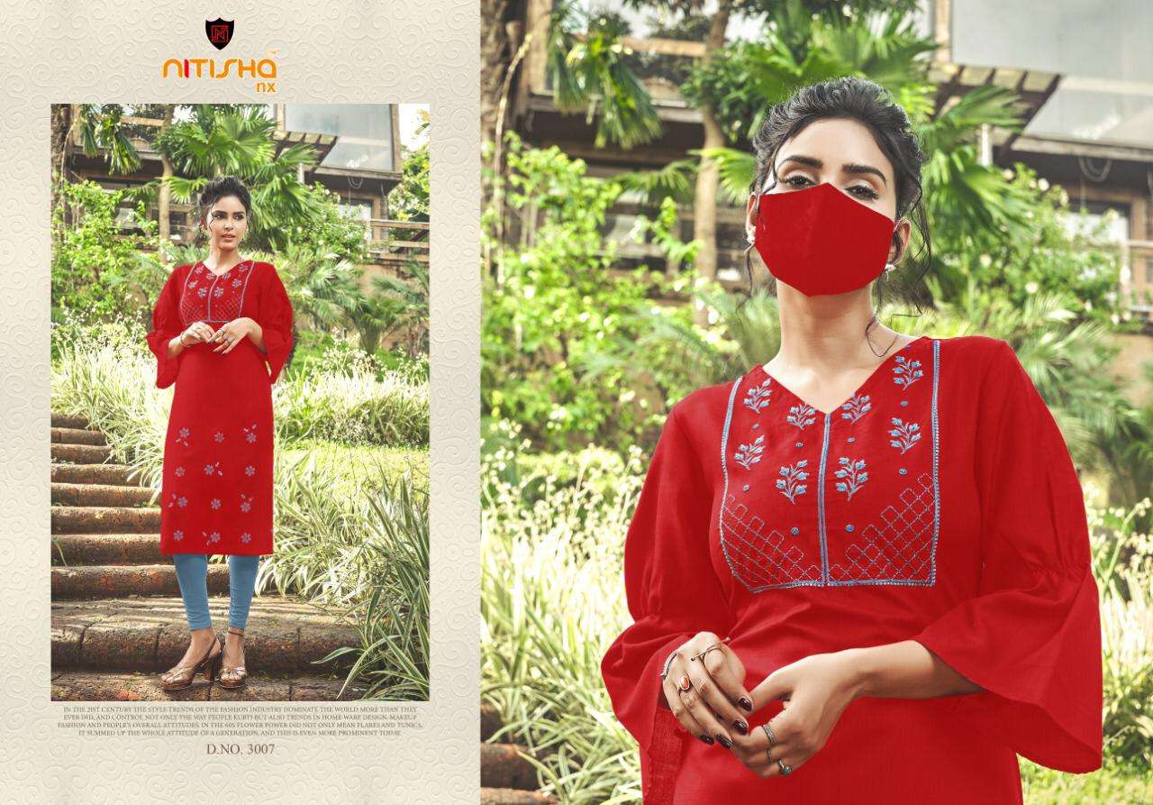 CHINGARI VOL-3 BY NITISHA NX 3001 TO 3010 SERIES STYLISH FANCY BEAUTIFUL COLORFUL CASUAL WEAR & ETHNIC WEAR HEAVY COTTON SLUB WITH EMBROIDERY KURTIS AT WHOLESALE PRICE