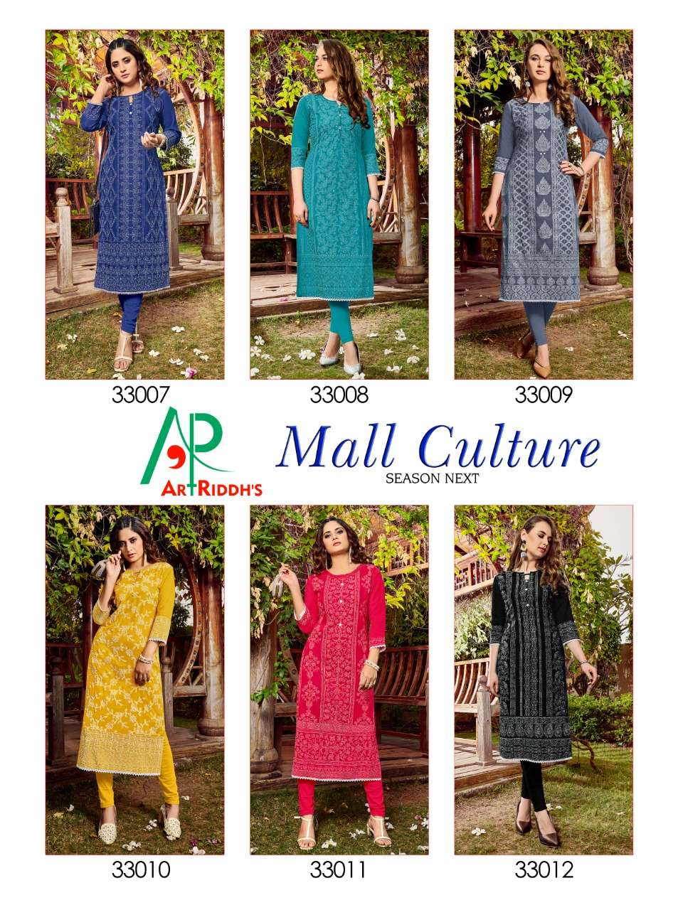 MALL CULTURE SEASON NEXT BY ART RIDDHS 33007 TO 33012 SERIES STYLISH FANCY BEAUTIFUL COLORFUL CASUAL WEAR & ETHNIC WEAR RAYON SLUB PRINTED KURTIS AT WHOLESALE PRICE