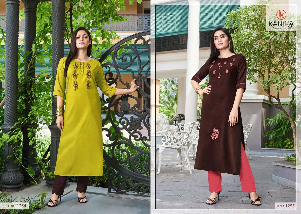 ADITI VOL-7 BY KANIKA 1253 TO 1262 SERIES STYLISH FANCY BEAUTIFUL COLORFUL CASUAL WEAR & ETHNIC WEAR RAYON SLUB WITH EMBROIDERY KURTIS AT WHOLESALE PRICE
