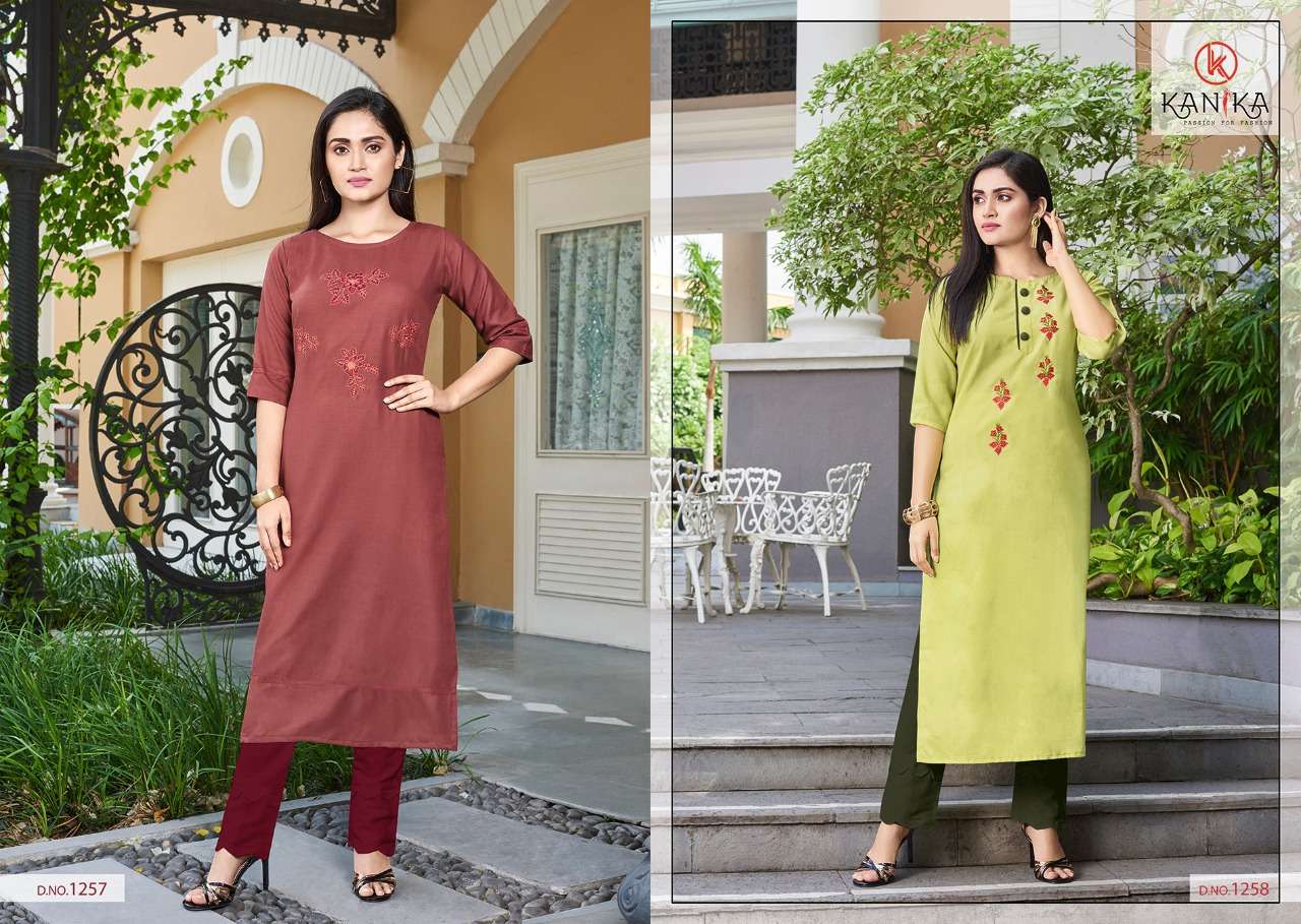 ADITI VOL-7 BY KANIKA 1253 TO 1262 SERIES STYLISH FANCY BEAUTIFUL COLORFUL CASUAL WEAR & ETHNIC WEAR RAYON SLUB WITH EMBROIDERY KURTIS AT WHOLESALE PRICE