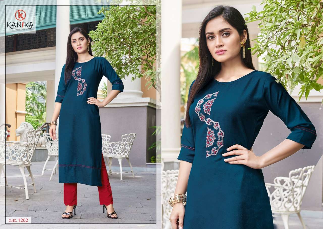 ADITI VOL-7 BY KANIKA 1253 TO 1262 SERIES STYLISH FANCY BEAUTIFUL COLORFUL CASUAL WEAR & ETHNIC WEAR RAYON SLUB WITH EMBROIDERY KURTIS AT WHOLESALE PRICE