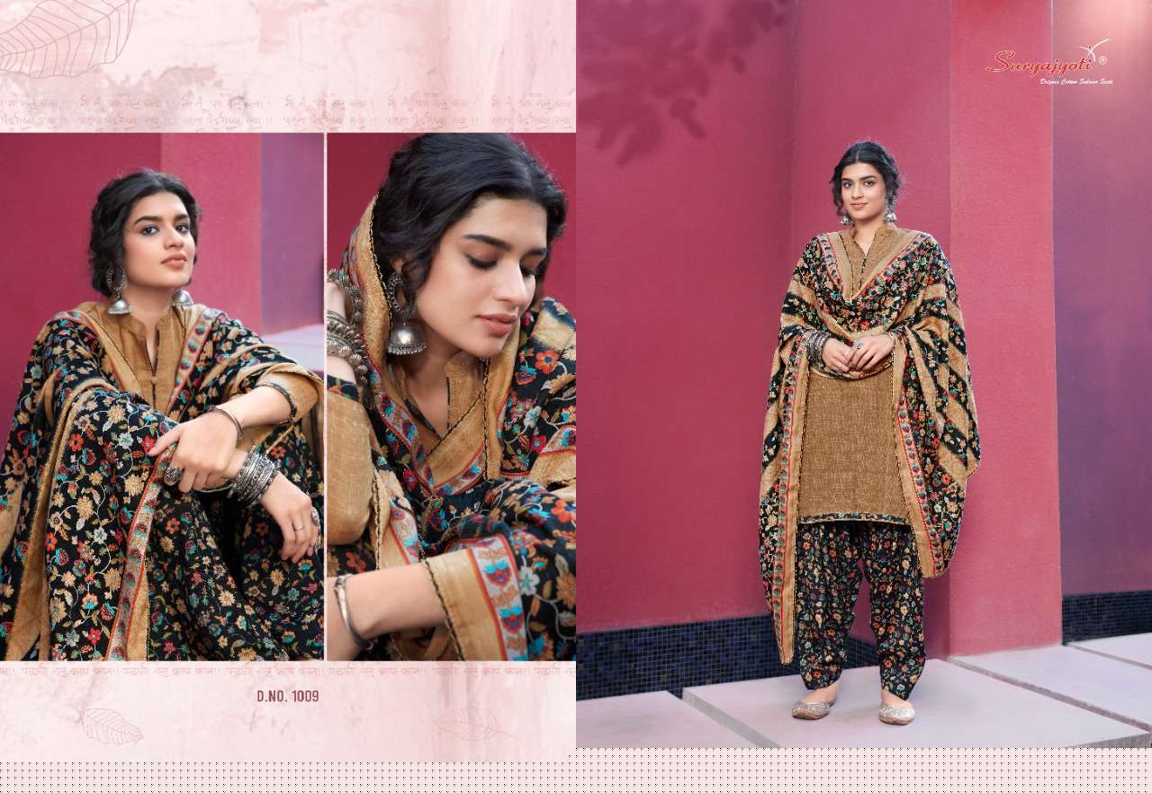 PAHADI PATIYALA BY SURYAJYOTI 1001 TO 1010 SERIES BEAUTIFUL WINTER COLLECTION SUITS STYLISH FANCY COLORFUL CASUAL WEAR & ETHNIC WEAR PASHMINA PRINTED DRESSES AT WHOLESALE PRICE