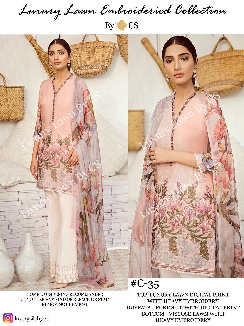 LUXURY LAWN EMBROIDERIED COLLECTION VOL-10 BY CS 34 TO 36 SERIES DESIGNER PAKISTANI SUITS BEAUTIFUL STYLISH FANCY COLORFUL PARTY WEAR & OCCASIONAL WEAR LUXURY LAWN DIGITAL PRINT WITH EMBROIDERY DRESSES AT WHOLESALE PRICE