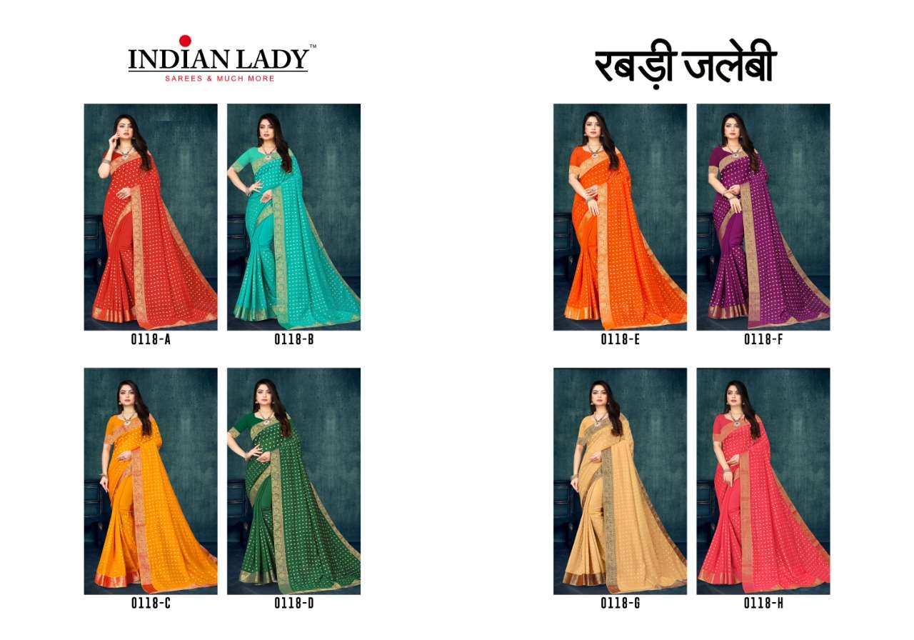 RABDI JALEBI BY INDIAN WOMEN 0118-A TO 0118-H SERIES INDIAN TRADITIONAL WEAR COLLECTION BEAUTIFUL STYLISH FANCY COLORFUL PARTY WEAR & OCCASIONAL WEAR DYED SILK SAREES AT WHOLESALE PRICE