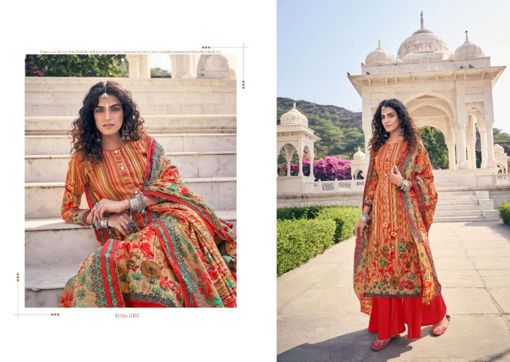 TAJ BY SUMYRA 1001 TO 1010 SERIES BEAUTIFUL STYLISH SHARARA SUITS FANCY COLORFUL CASUAL WEAR & ETHNIC WEAR & READY TO WEAR PASHMINA PRINTED DRESSES AT WHOLESALE PRICE