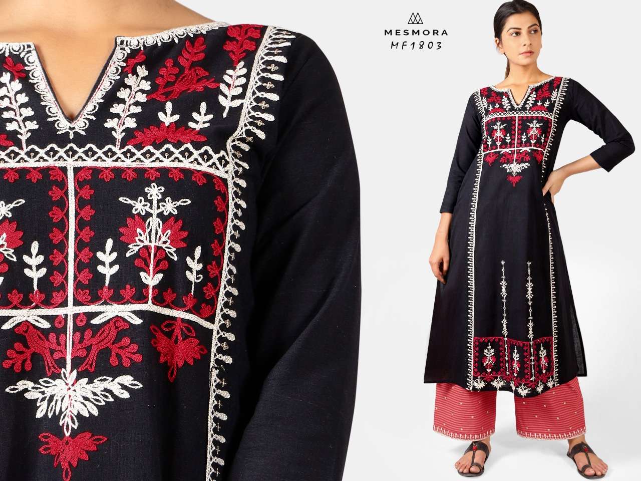 GULMOHAR BY MESMORA 1801 TO 1808 SERIES STYLISH FANCY BEAUTIFUL COLORFUL CASUAL WEAR & ETHNIC WEAR KHADI WITH EMBROIDERY KURTIS WITH BOTTOM AT WHOLESALE PRICE