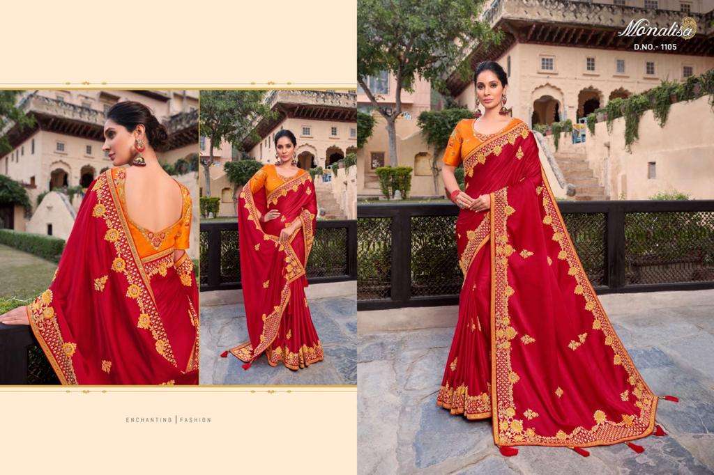 MONALISA 1100 SERIES BY MONALISA 1101 TO 1114 SERIES INDIAN TRADITIONAL WEAR COLLECTION BEAUTIFUL STYLISH FANCY COLORFUL PARTY WEAR & OCCASIONAL WEAR SATIN GEORGETTE SAREES AT WHOLESALE PRICE