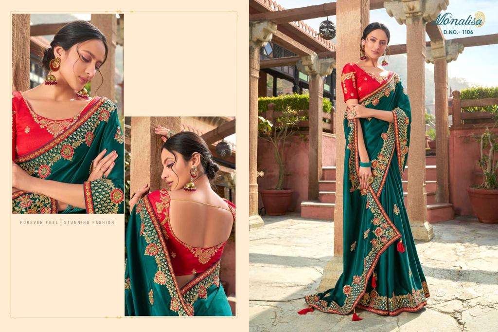 MONALISA 1100 SERIES BY MONALISA 1101 TO 1114 SERIES INDIAN TRADITIONAL WEAR COLLECTION BEAUTIFUL STYLISH FANCY COLORFUL PARTY WEAR & OCCASIONAL WEAR SATIN GEORGETTE SAREES AT WHOLESALE PRICE