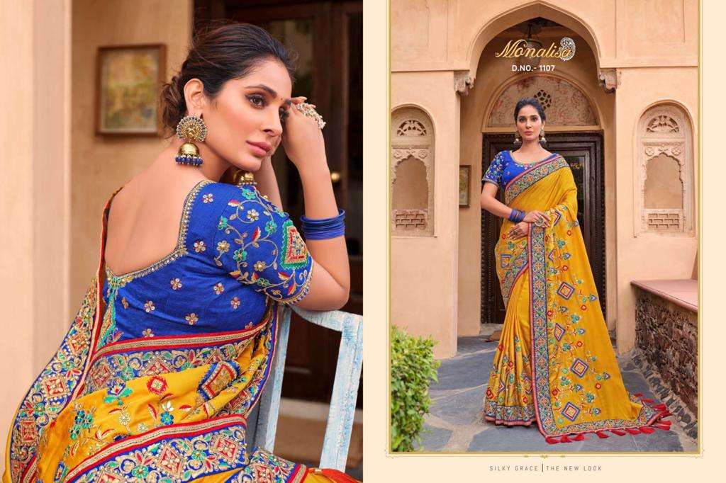 MONALISA 1100 SERIES BY MONALISA 1101 TO 1114 SERIES INDIAN TRADITIONAL WEAR COLLECTION BEAUTIFUL STYLISH FANCY COLORFUL PARTY WEAR & OCCASIONAL WEAR SATIN GEORGETTE SAREES AT WHOLESALE PRICE