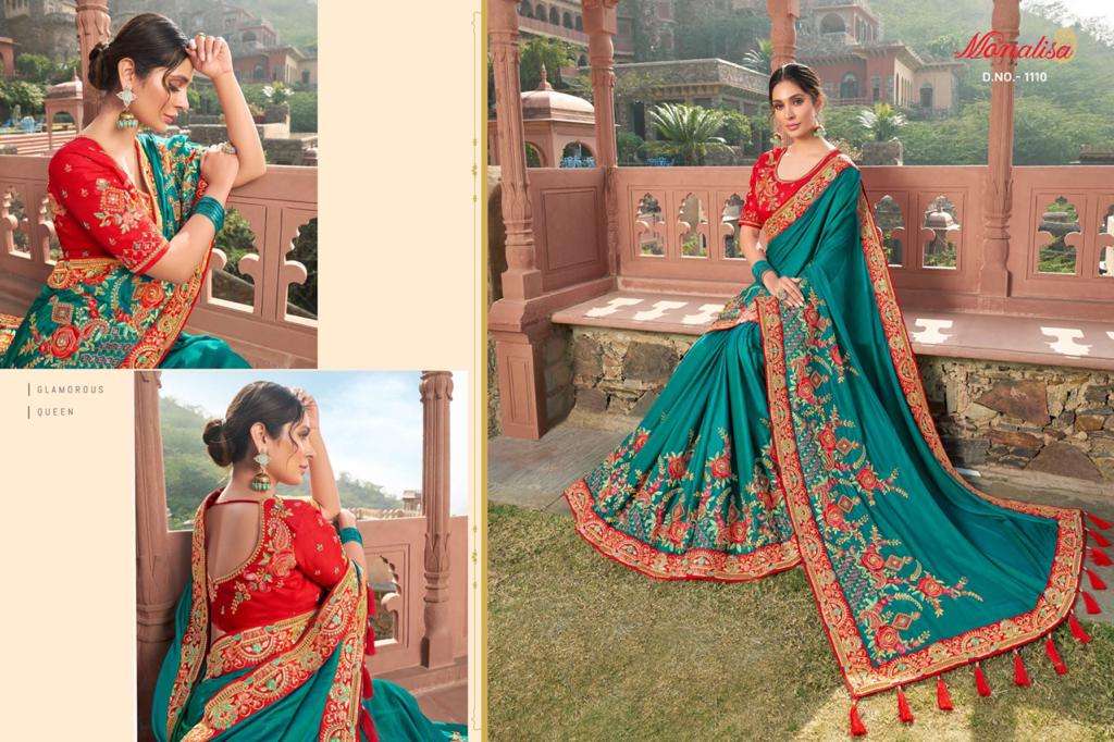 MONALISA 1100 SERIES BY MONALISA 1101 TO 1114 SERIES INDIAN TRADITIONAL WEAR COLLECTION BEAUTIFUL STYLISH FANCY COLORFUL PARTY WEAR & OCCASIONAL WEAR SATIN GEORGETTE SAREES AT WHOLESALE PRICE