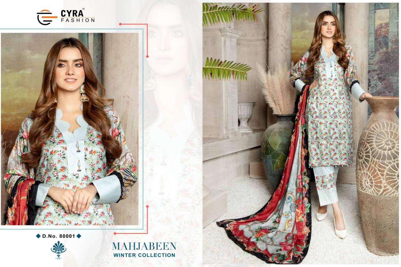 MAHJABEEN WINTER COLLECTION BY CYRA FASHION 81001 TO 81005 SERIES BEAUTIFUL STYLISH SHARARA SUITS FANCY COLORFUL CASUAL WEAR & ETHNIC WEAR & READY TO WEAR PURE PASHMINA PRINTED DRESSES AT WHOLESALE PRICE