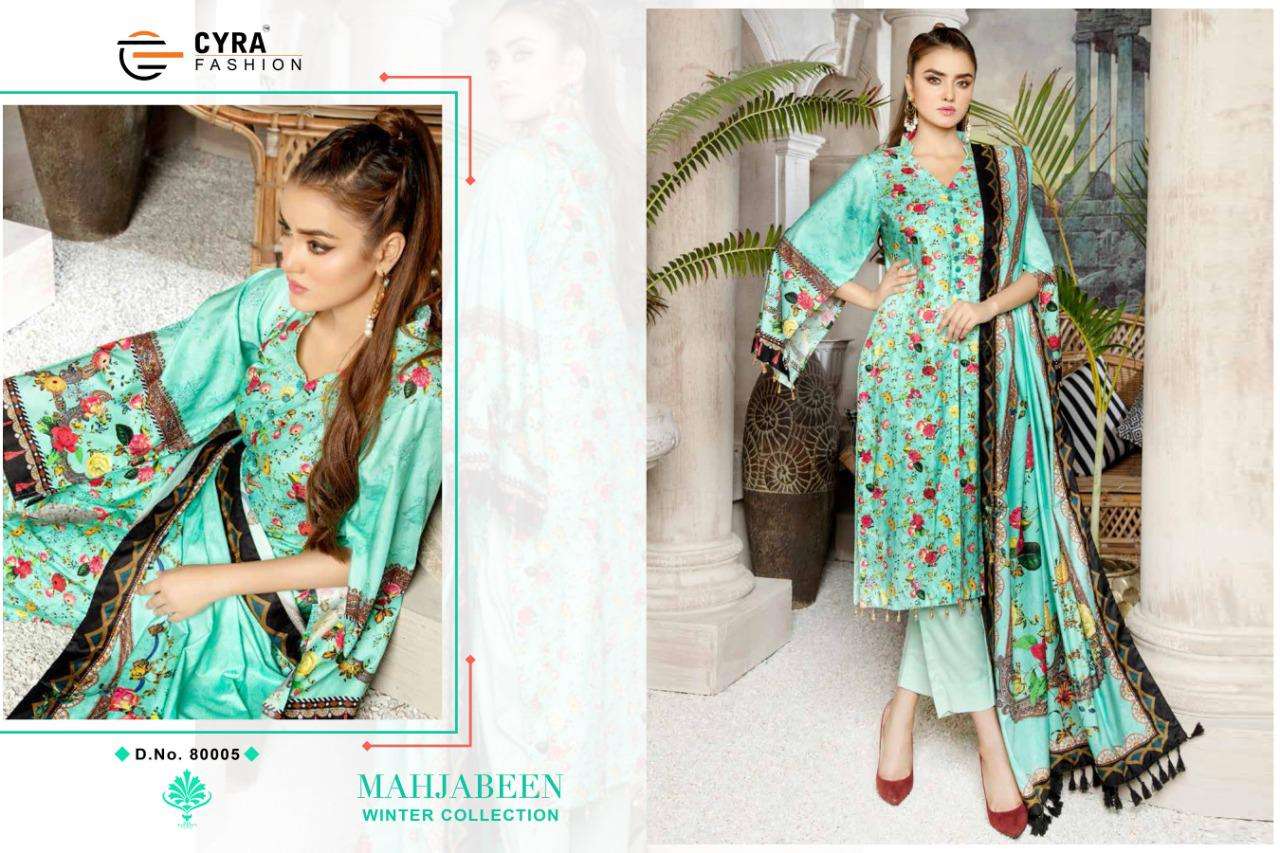 MAHJABEEN WINTER COLLECTION BY CYRA FASHION 81001 TO 81005 SERIES BEAUTIFUL STYLISH SHARARA SUITS FANCY COLORFUL CASUAL WEAR & ETHNIC WEAR & READY TO WEAR PURE PASHMINA PRINTED DRESSES AT WHOLESALE PRICE