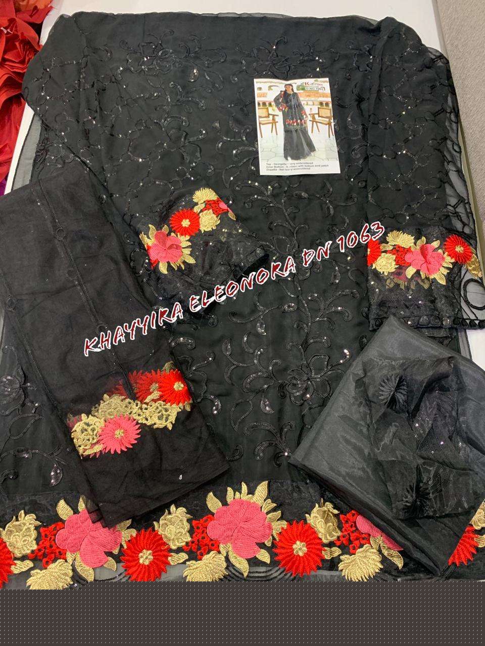ELEONORA COLLECTION BY KHAYYIRA 1063 TO 1067 SERIES BEAUTIFUL STYLISH SHARARA SUITS FANCY COLORFUL CASUAL WEAR & ETHNIC WEAR & READY TO WEAR HEAVY GEORGETTE WITH EMBROIDERY DRESSES AT WHOLESALE PRICE