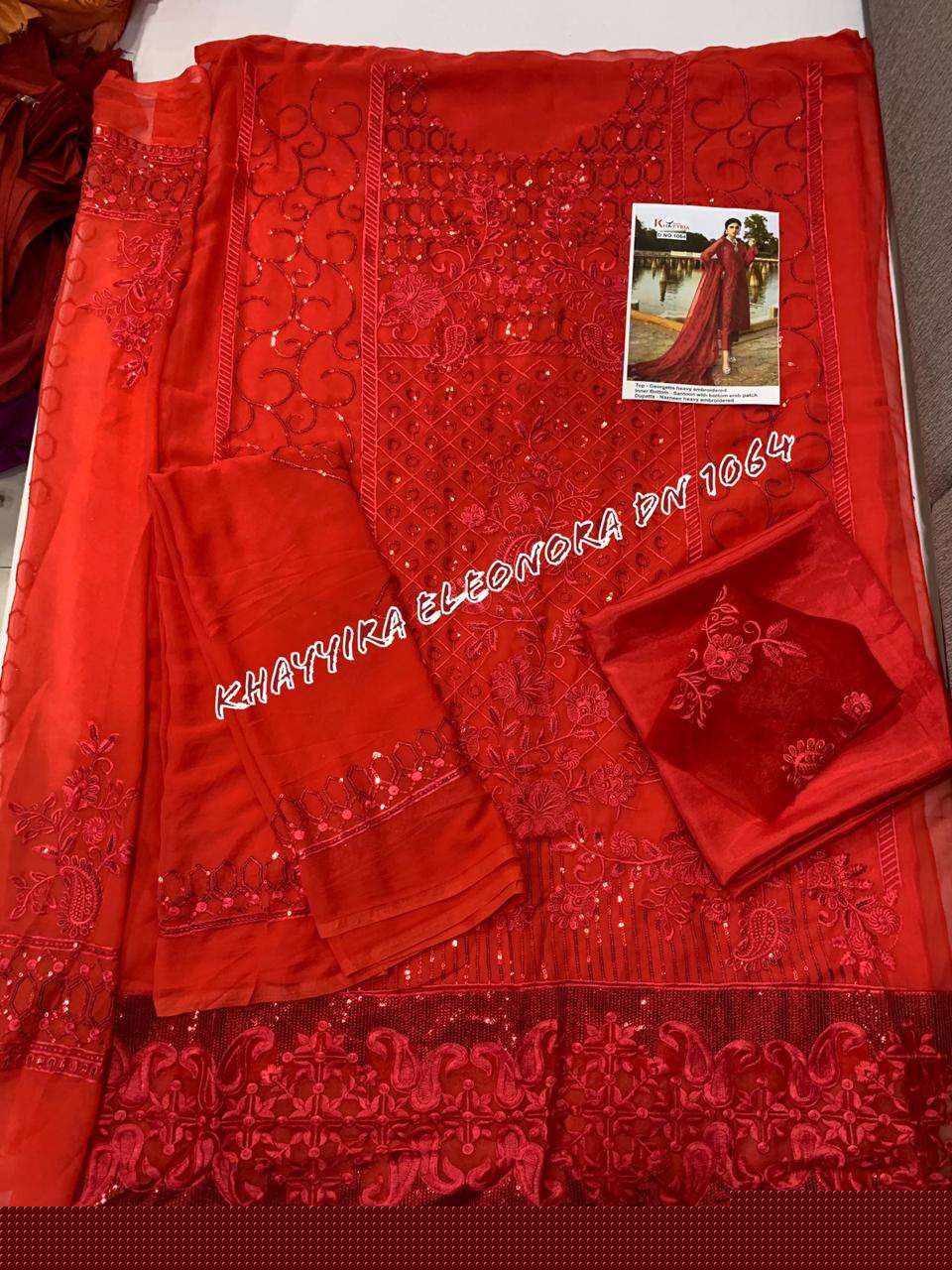 ELEONORA COLLECTION BY KHAYYIRA 1063 TO 1067 SERIES BEAUTIFUL STYLISH SHARARA SUITS FANCY COLORFUL CASUAL WEAR & ETHNIC WEAR & READY TO WEAR HEAVY GEORGETTE WITH EMBROIDERY DRESSES AT WHOLESALE PRICE
