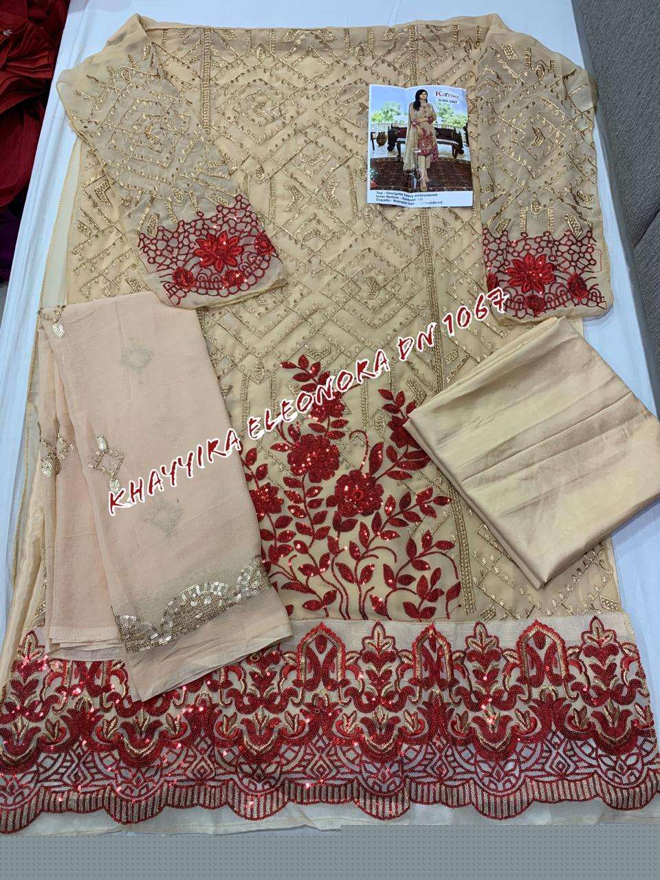 ELEONORA COLLECTION BY KHAYYIRA 1063 TO 1067 SERIES BEAUTIFUL STYLISH SHARARA SUITS FANCY COLORFUL CASUAL WEAR & ETHNIC WEAR & READY TO WEAR HEAVY GEORGETTE WITH EMBROIDERY DRESSES AT WHOLESALE PRICE