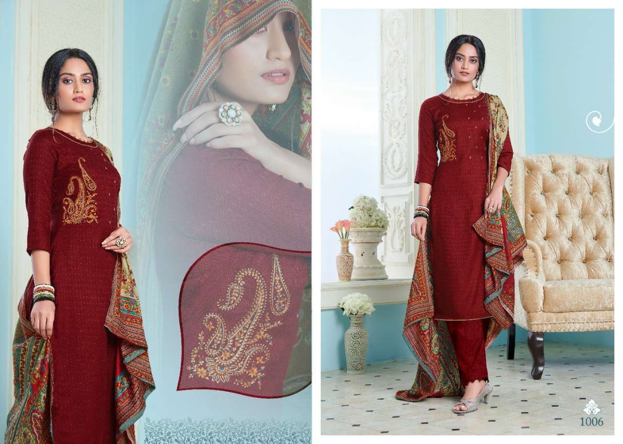 MADHUBALA BY 7 CLOUDS 1001 TO 1008 SERIES DESIGNER ANARKALI SUITS COLLECTION BEAUTIFUL STYLISH FANCY COLORFUL PARTY WEAR & OCCASIONAL WEAR PURE PASHMINA PRINTED WITH EMBROIDERY DRESSES AT WHOLESALE PRICE