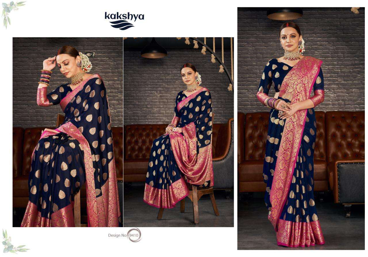 AISHWARYA BY KAKSHYA 9407 TO 9412 SERIES INDIAN TRADITIONAL WEAR COLLECTION BEAUTIFUL STYLISH FANCY COLORFUL PARTY WEAR & OCCASIONAL WEAR SANA SILK SAREES AT WHOLESALE PRICE