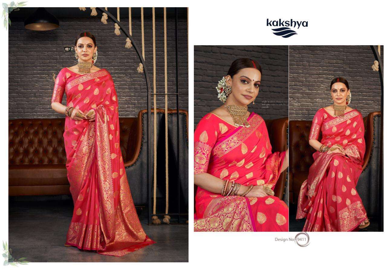 AISHWARYA BY KAKSHYA 9407 TO 9412 SERIES INDIAN TRADITIONAL WEAR COLLECTION BEAUTIFUL STYLISH FANCY COLORFUL PARTY WEAR & OCCASIONAL WEAR SANA SILK SAREES AT WHOLESALE PRICE