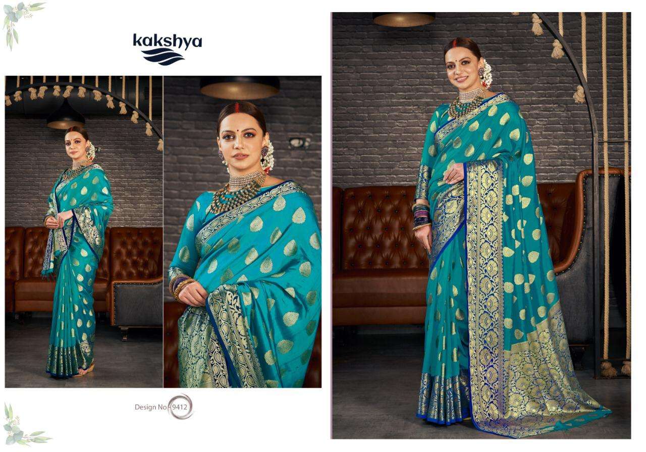 AISHWARYA BY KAKSHYA 9407 TO 9412 SERIES INDIAN TRADITIONAL WEAR COLLECTION BEAUTIFUL STYLISH FANCY COLORFUL PARTY WEAR & OCCASIONAL WEAR SANA SILK SAREES AT WHOLESALE PRICE